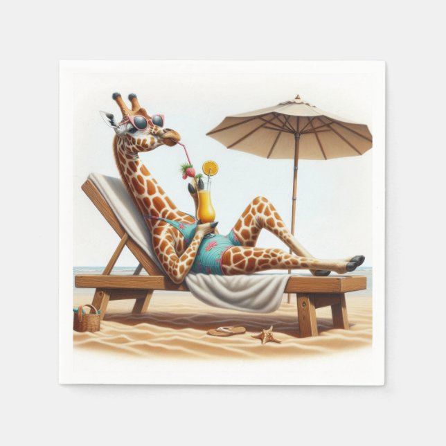 Serviette En Papier Giraffe De Plage Boire Un Cocktail (Devant)