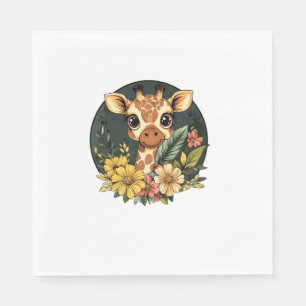 Serviette En Papier Giraffe Entourée De Fleurs Vibrantes