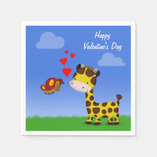 Serviette En Papier Giraffe et papillon Saint-Valentin
