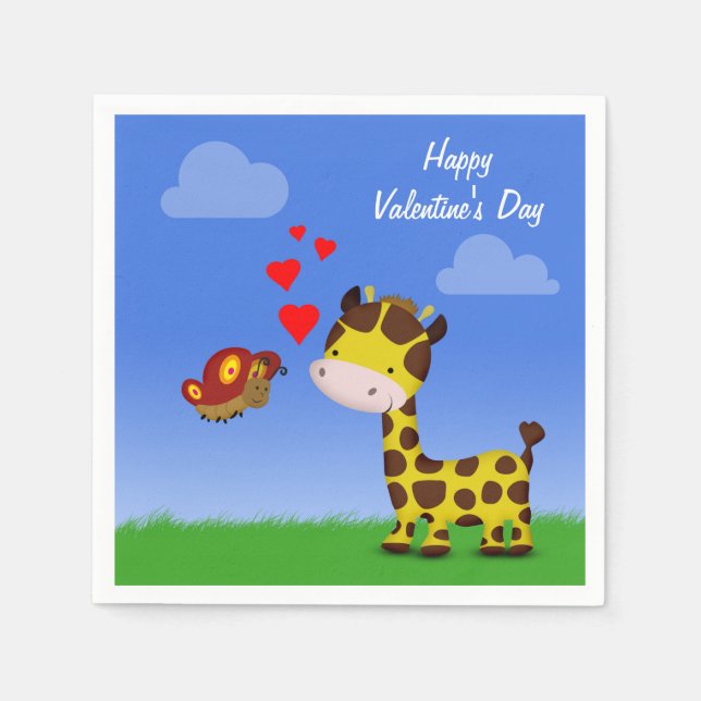 Serviette En Papier Giraffe et papillon Saint-Valentin (Devant)