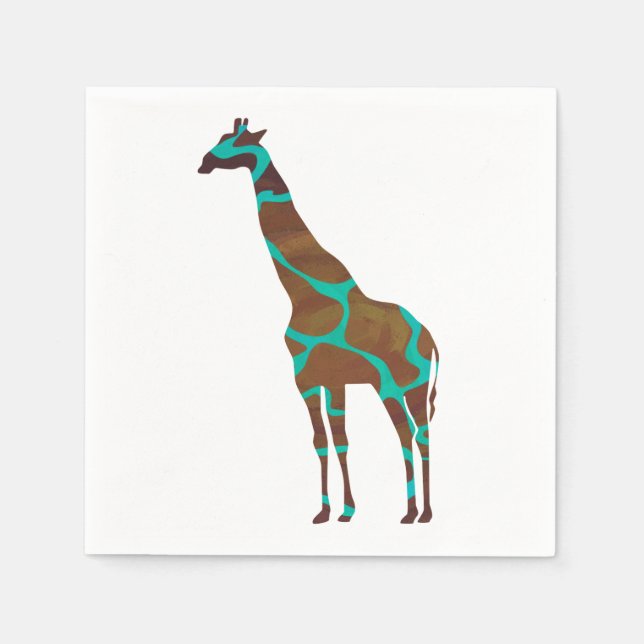 Serviette En Papier Giraffe Impression Brown et Turquoise (Devant)