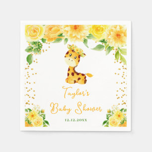 Serviette En Papier Giraffe Jaune Baby shower Floral