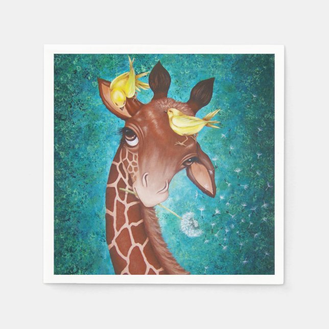 Serviette En Papier Giraffe mignonne aux oiseaux (Devant)