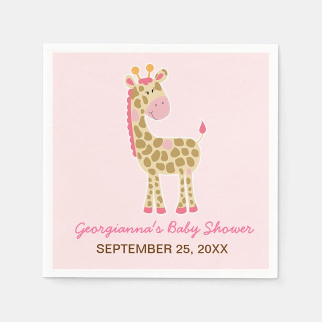 Serviette En Papier Giraffe rose Baby shower Customisé Napkin (Devant)