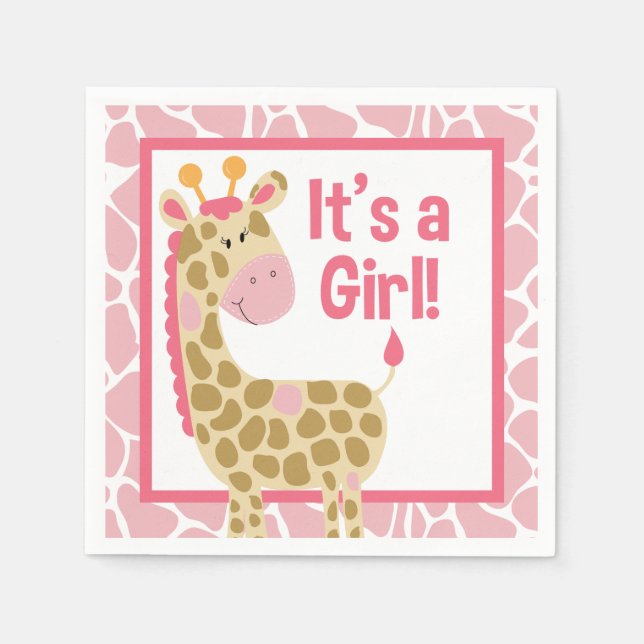 Serviette En Papier Giraffe rose C'est une serviette Baby shower fille (Devant)