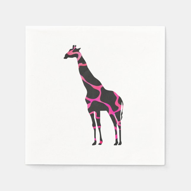 Serviette En Papier Giraffe Rose chaud et Silhouette noire (Devant)