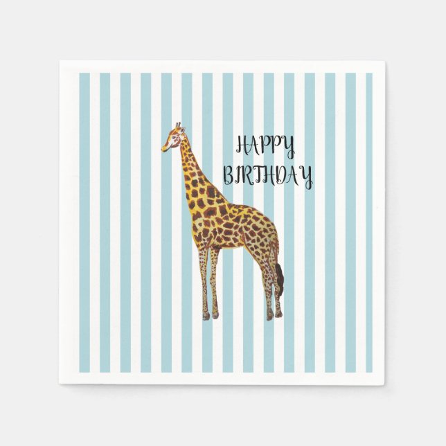 Serviette En Papier Giraffe Safari Blue Stripe Birthday Party  (Devant)