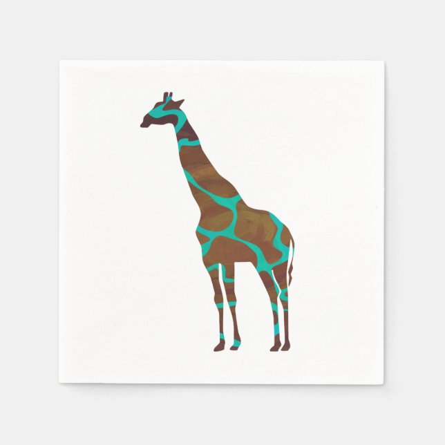 Serviette En Papier Giraffe Silhouette Brown et Turquoise (Devant)