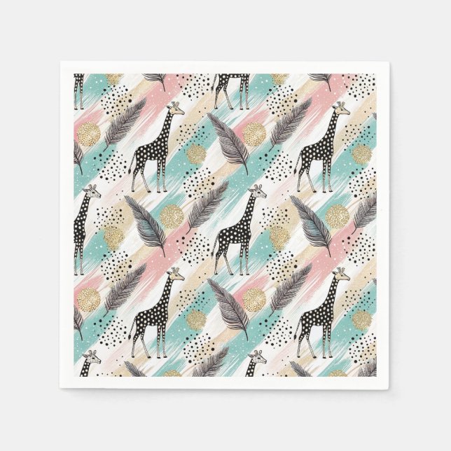 Serviette En Papier Giraffe Whimsical Polka Dot Motif - Pastel (Devant)