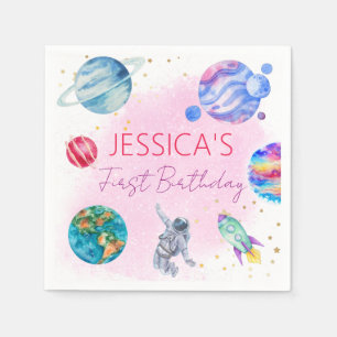 Serviette En Papier Girl Astronaut Gold Rose Rocket Ship Planet