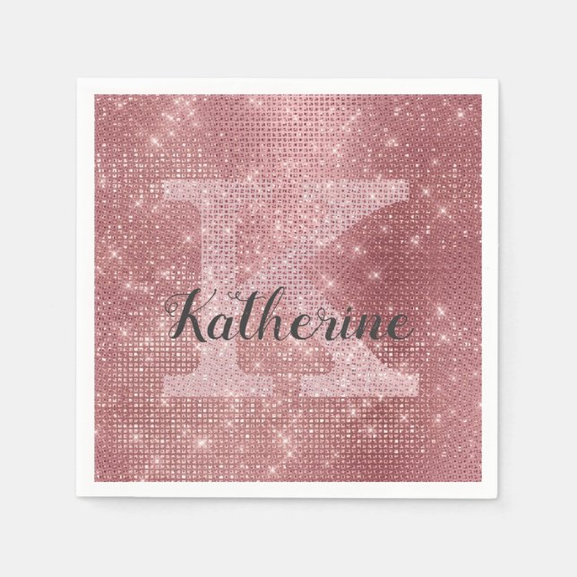 Serviette En Papier Girl Dusty Rose or rose diamant Nom (Devant)