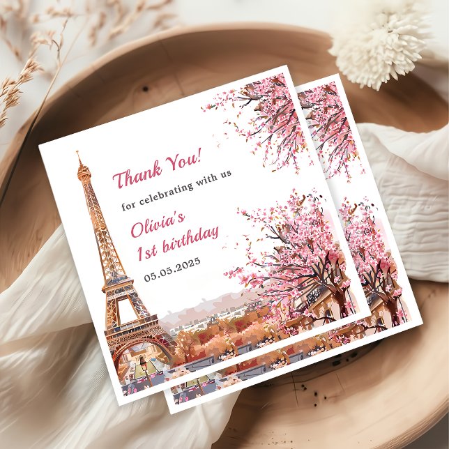 Serviette En Papier Girl Eiffel Tower Paris 1er anniversaire (Créateur téléchargé)