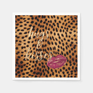 Serviette En Papier Girl Glam Cheetah Leopard Hugs & Kisses Lips