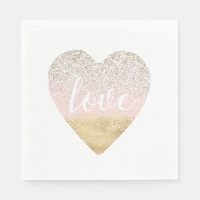 Serviette En Papier Girl Gold Blush Pink Love Heart (Devant)