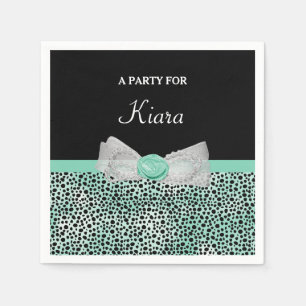 Serviette En Papier Girl Mint Green Cheetah Imprimer Cute Bow et nom