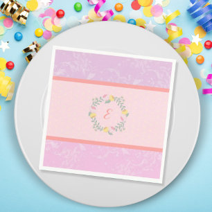 Serviette En Papier Girl Pastel Pink and Lavender Floral Monogram Kid