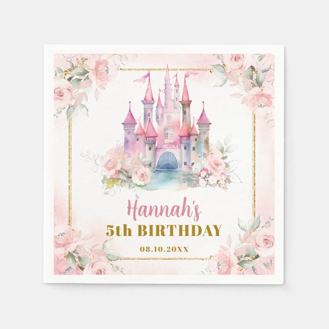 Serviette En Papier Girl Princess Royal Castle Cinquième Anniversaire  (Devant)