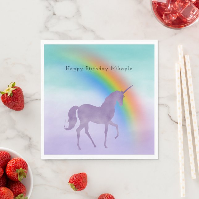 Serviette En Papier Girl Purple Unicorn Rainbow Personnalisé (En situation)