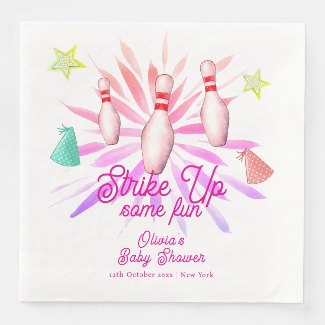 Serviette En Papier Girl Strike Up Bowling Sport Party Baby Shower (Devant)