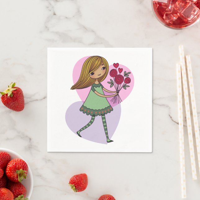 Serviette En Papier Girl With Flowers (En situation)