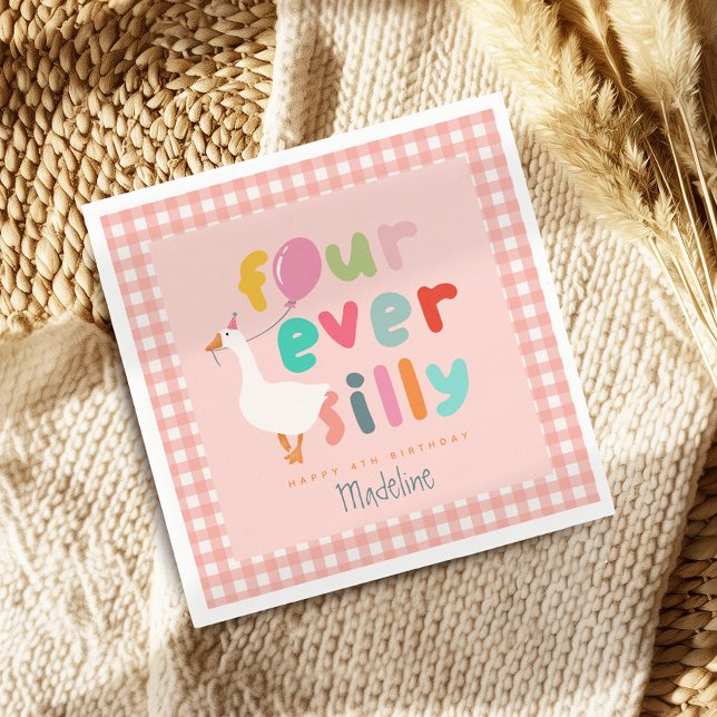Serviette En Papier Girls Cute Four Ever Silly Farm Goose 4th Birthday (Créateur téléchargé)