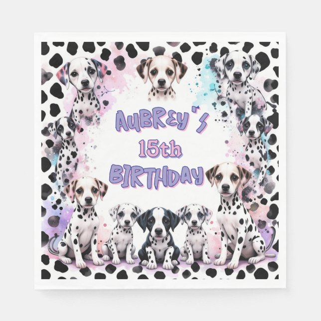 Serviette En Papier Girl's Dalmatian Puppy Pastel Purple Birthday (Devant)