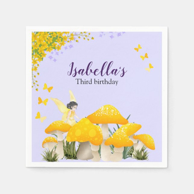 Serviette En Papier Girls Fairy Yellow Mushroom Butterfly Birthday (Devant)