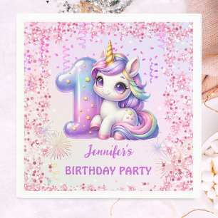 Serviette En Papier Girls Magical Unicorn 1ère fête d'anniversaire