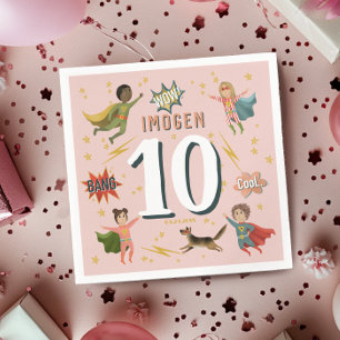 Serviette En Papier Girls Modern Comic Pink Superhero Anniversaire de