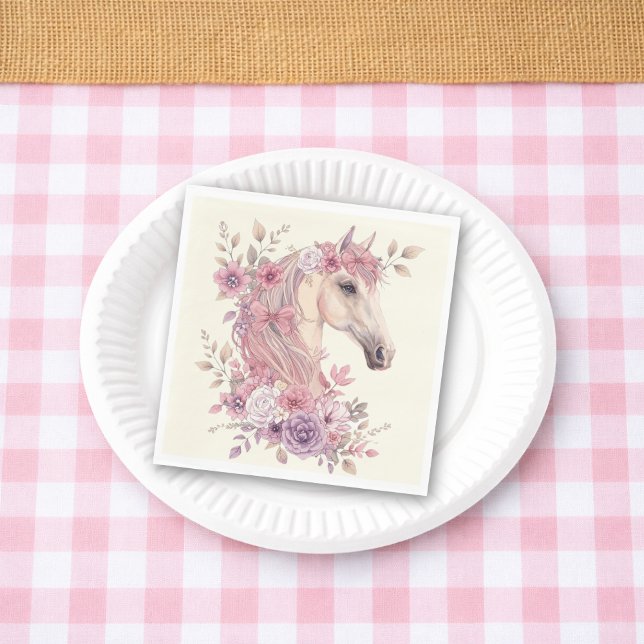 Serviette En Papier Girls Pretty Ponies Pastel Floral Horse (Créateur téléchargé)