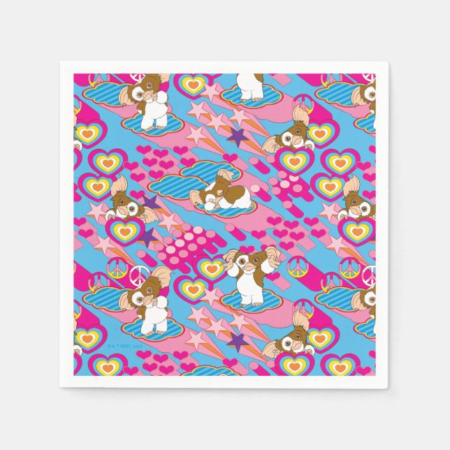 Serviette En Papier Gizmo | Pink Peace & Love Motif (Devant)