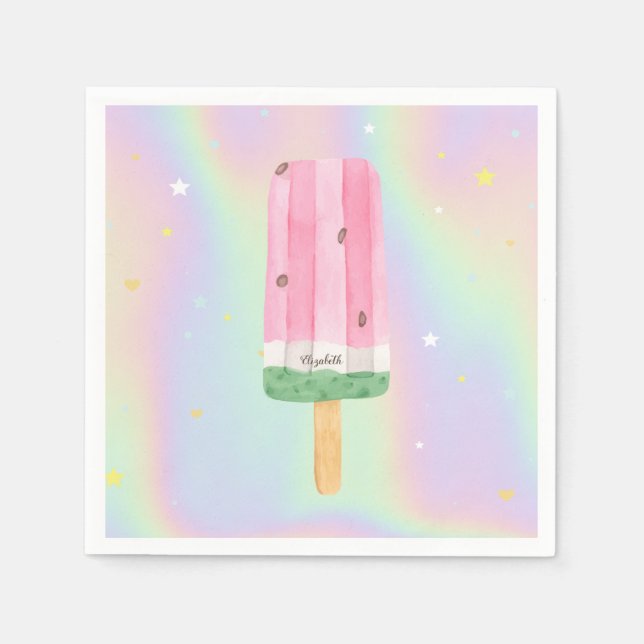 Serviette En Papier Glace à l'aquarelle Cool Holographique (Devant)