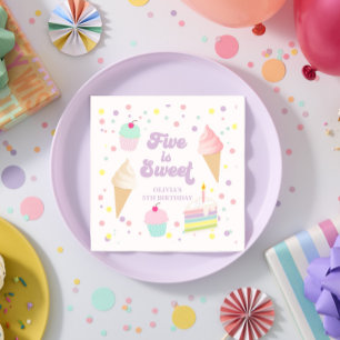 Serviette En Papier Glace et Gâteau Five est doux 5ème Anniversaire