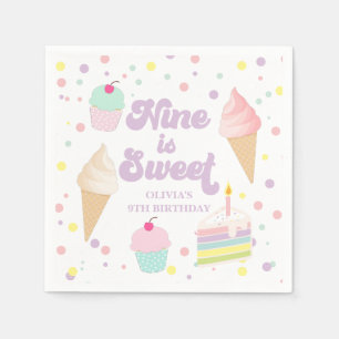 Serviette En Papier Glace et gâteau Nine est doux 9e anniversaire