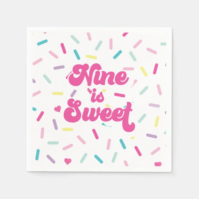 Serviette En Papier Glace et gâteau Nine est un doux 9e anniversaire (Devant)