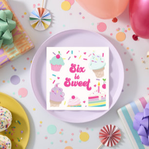 Serviette En Papier Glace et gâteau Six est un sixième anniversaire do