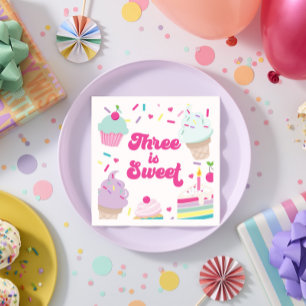 Serviette En Papier Glace et Gâteau Trois est Sucreux 3ème Anniversair