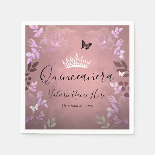 Serviette En Papier Glace rose Fink Rose Quinceanera rose (Devant)