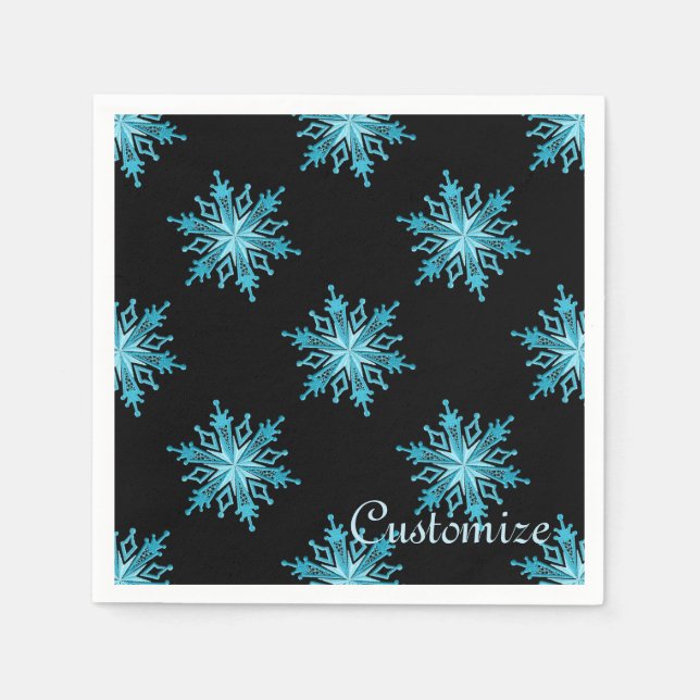 Serviette En Papier Glacée Blue Snowflake Holiday Naples (Devant)