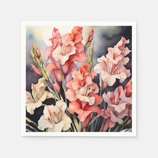 Serviette En Papier Gladiolus Botanique En Aquarelle (Devant)