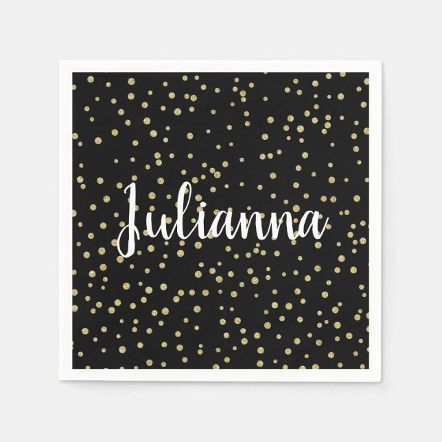 Serviette En Papier Glam Black Gold Holiday Motif personnalisé (Devant)