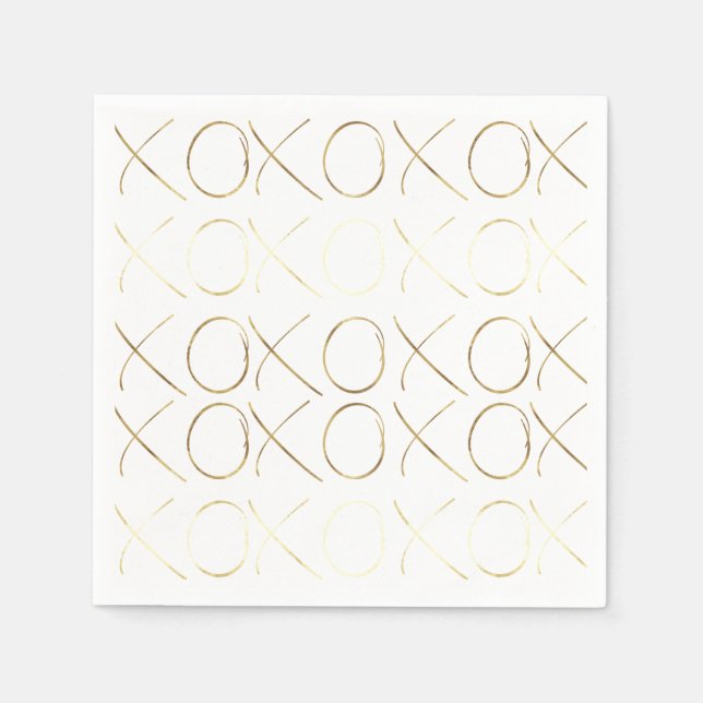Serviette En Papier Glam blanc or XOXO (Devant)