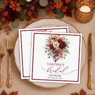 Serviette En Papier Glam bordeaux or floral deep red douche de mariage