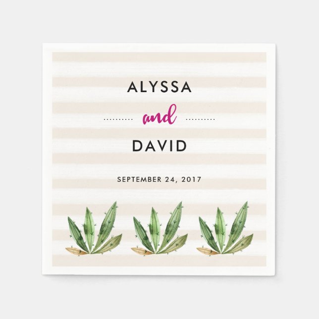 Serviette En Papier Glam Cactus | Desert Stripes Mariage (Devant)