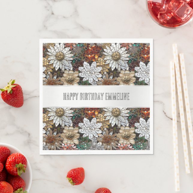 Serviette En Papier Glam Champagne Or Rouge Fleurs blanches (En situation)