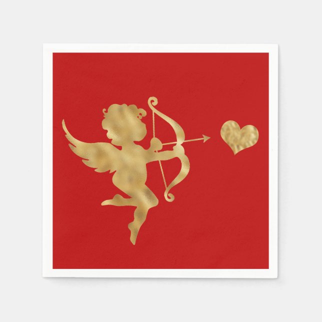 Serviette En Papier Glam Cupid Gold Red Heart Valentine (Devant)