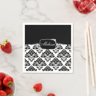 Serviette En Papier Glam Elegant noir blanc Damas Diamants Bain Mat