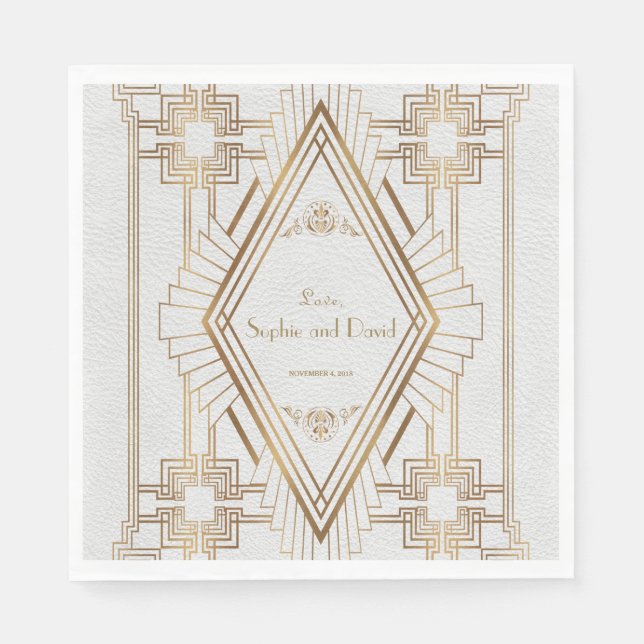 Serviette En Papier Glam Gold et White Great Gatsby Mariage (Devant)