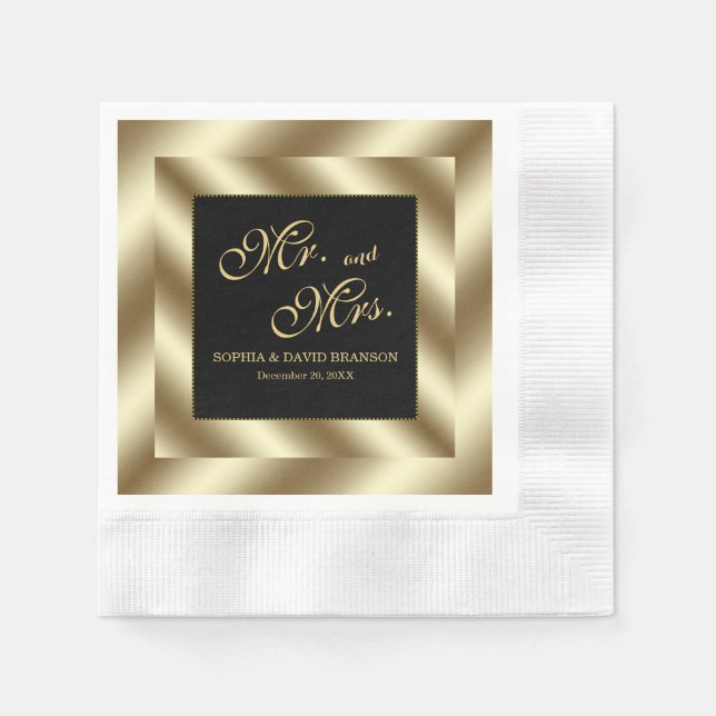 Serviette En Papier Glam Gold Foil et Mariage noir (Devant)