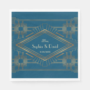 Serviette En Papier Glam Gold Great Gatsby Ocean Blue Mariage
